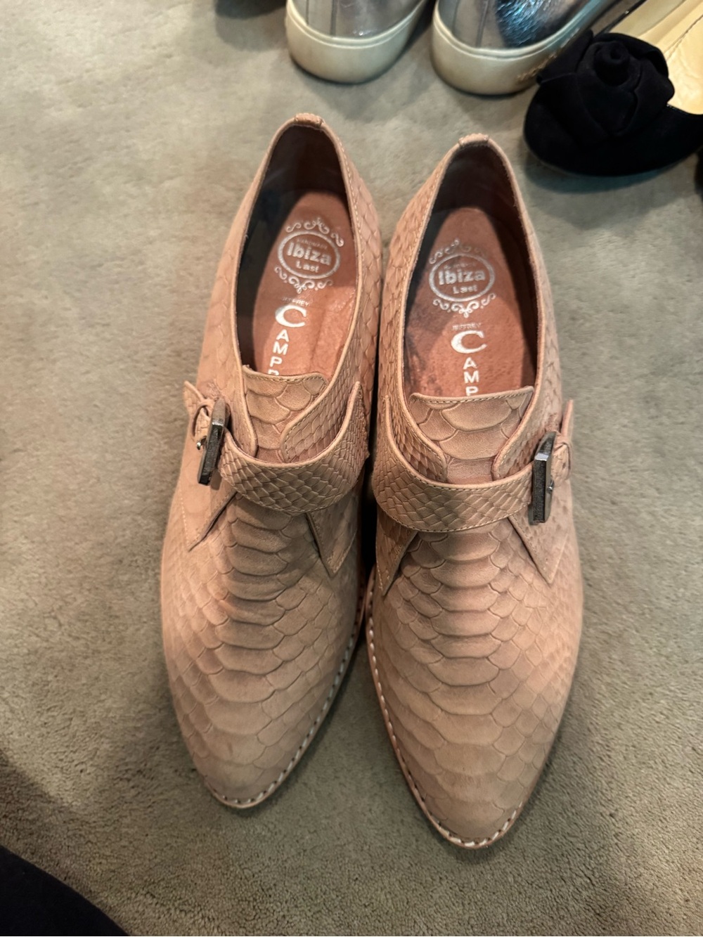 Jeffrey Campbell Taupe Textured Leather Slip-On Loafers